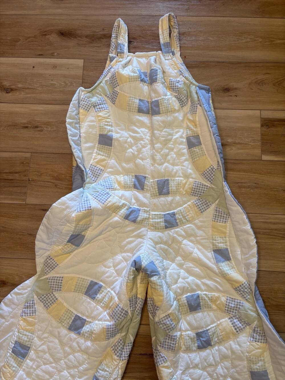 Handmade SnowSuit Sleep Wear Jumpsuit Reworked Circle gingham Quilt M-L - Picture 11 of 11